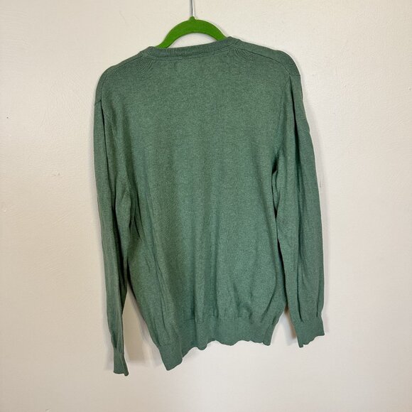L L Bean Mens V Neck Sweater Cotton & Cashmere Large Moss Green Vtg Pullover - Picture 3 of 7